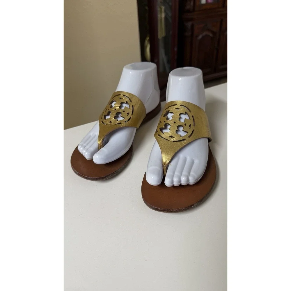 Tory‎ Burch Women's Gold Leather Thong Flats Sandals Size 7